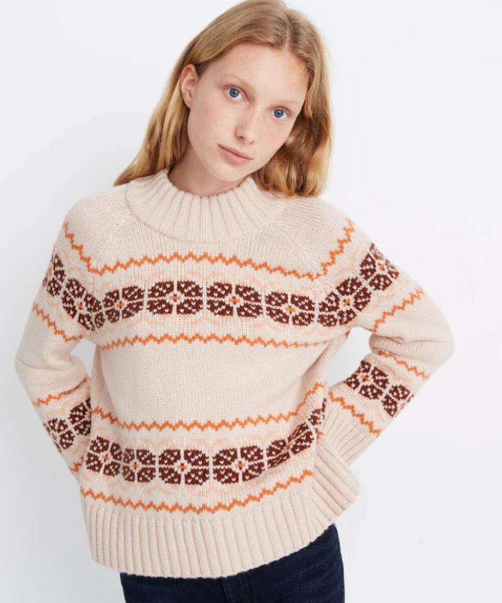 Madewell Overbrook Fair Isle Mockneck Sweater Wool Blend, Medium $118